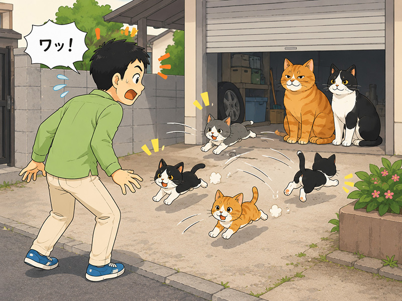 猫の一家と遭遇