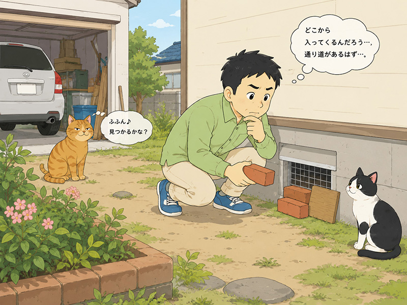 猫の進入ロを探す1